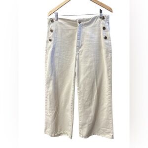 Zara Beige Wide Leg Denim Sailor Style Gold Button Pants Size 10